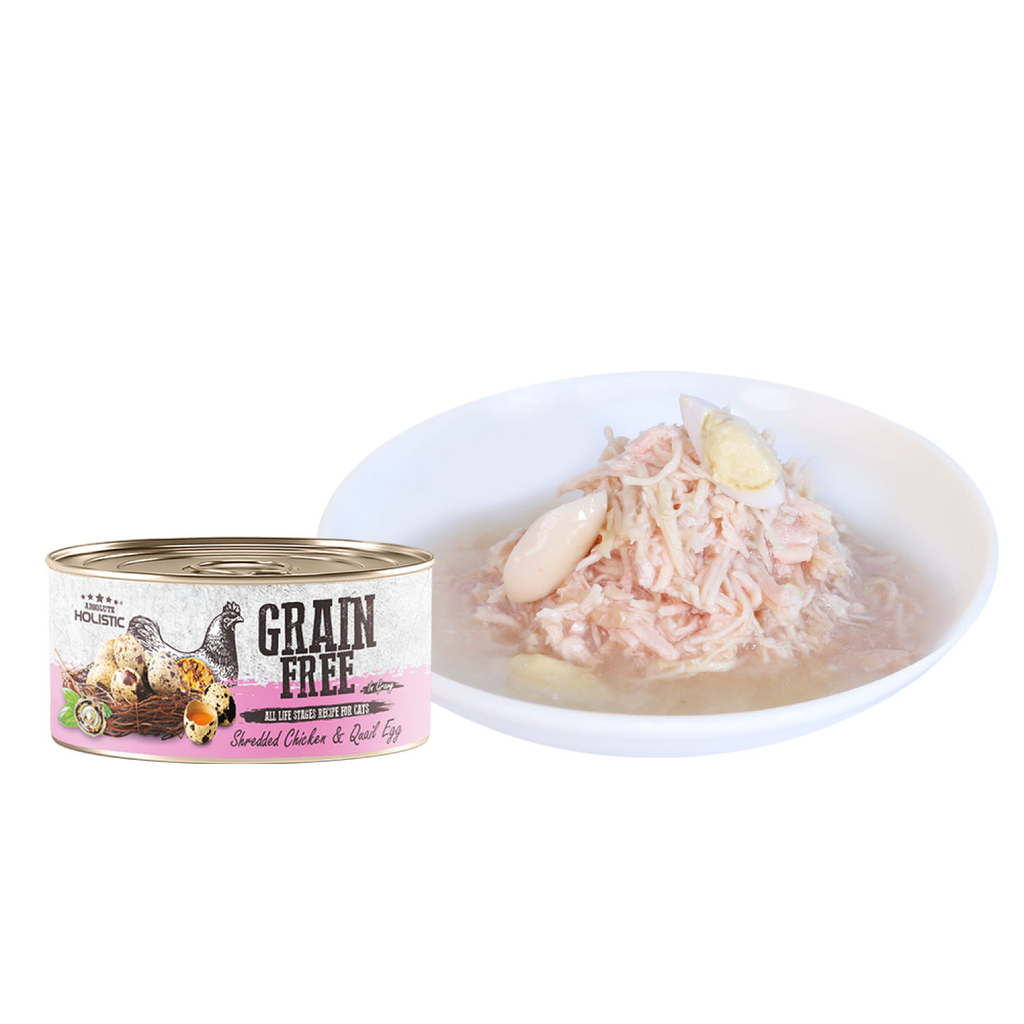 Absolute Holistic Grain Free (Cat) Shredded Chicken & Quail Egg 80g-SPCA HK