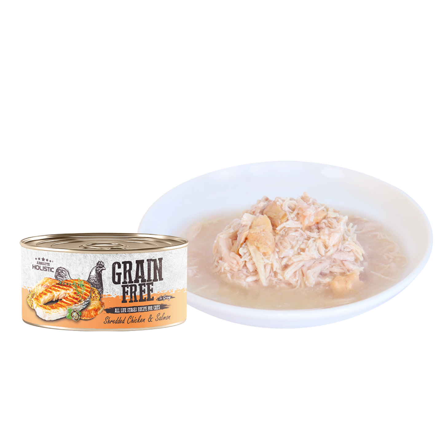 Absolute Holistic Grain Free (Cat) Shredded Chicken & Salmon 80g-SPCA HK