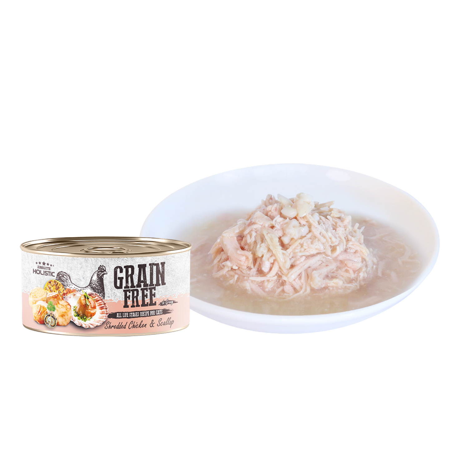 Absolute Holistic Grain Free (Cat) Shredded Chicken & Scallop 80g-SPCA HK