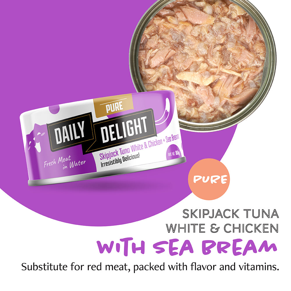 Daily Delight Pure-Skipjack Tuna & Chicken W/Seabream 80g #DD44-SPCA HK