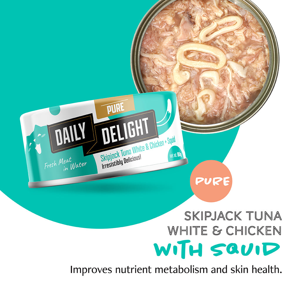 Daily Delight Pure-Skipjack Tuna & Chicken W/Squid 80g #DD46-SPCA HK