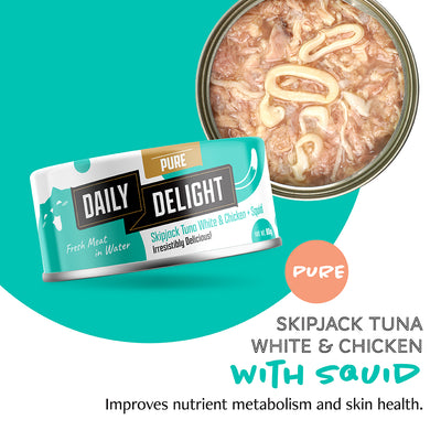 Daily Delight Pure-Skipjack Tuna & Chicken W/Squid 80g #DD46-SPCA HK