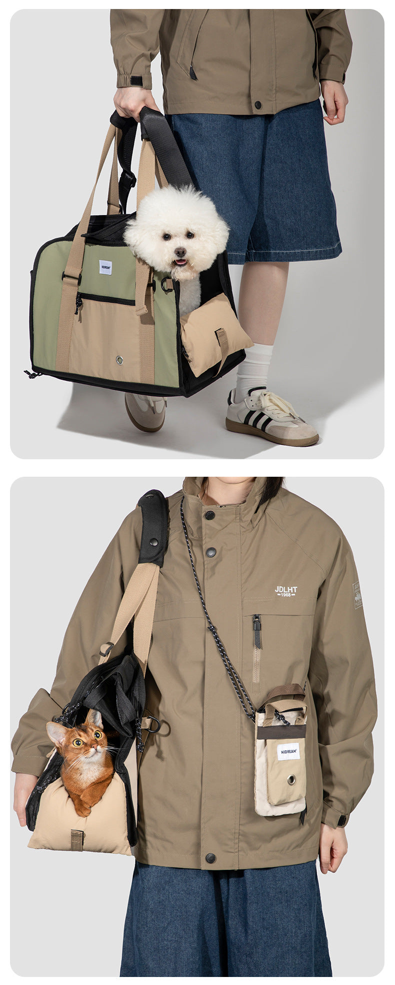 HiDream Pet Shoulder Bag - Grey/Kahki