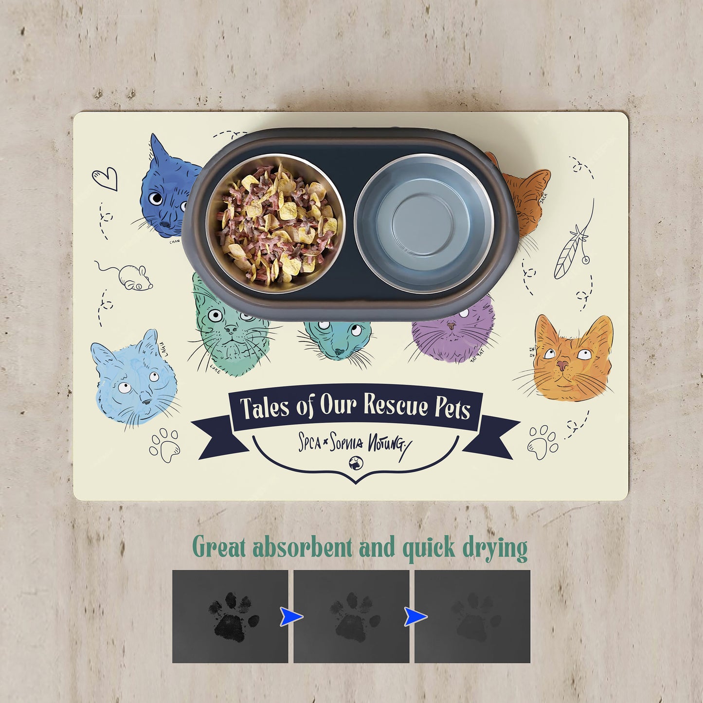 Tales of Our Rescue Pets Absorbent Pet Food Mat-SPCA HK
