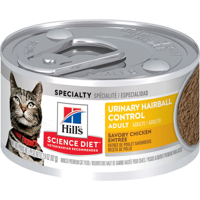 Hills Science Diet -Adult Urinary & Hairball Control Cat Food Savory Chicken Entrée Canned 2.9 oz