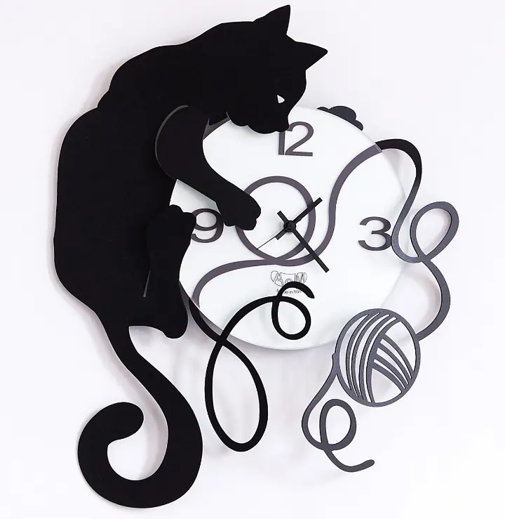 Arti&Mestieri Wall clock Gatto Gomitolo (Black)