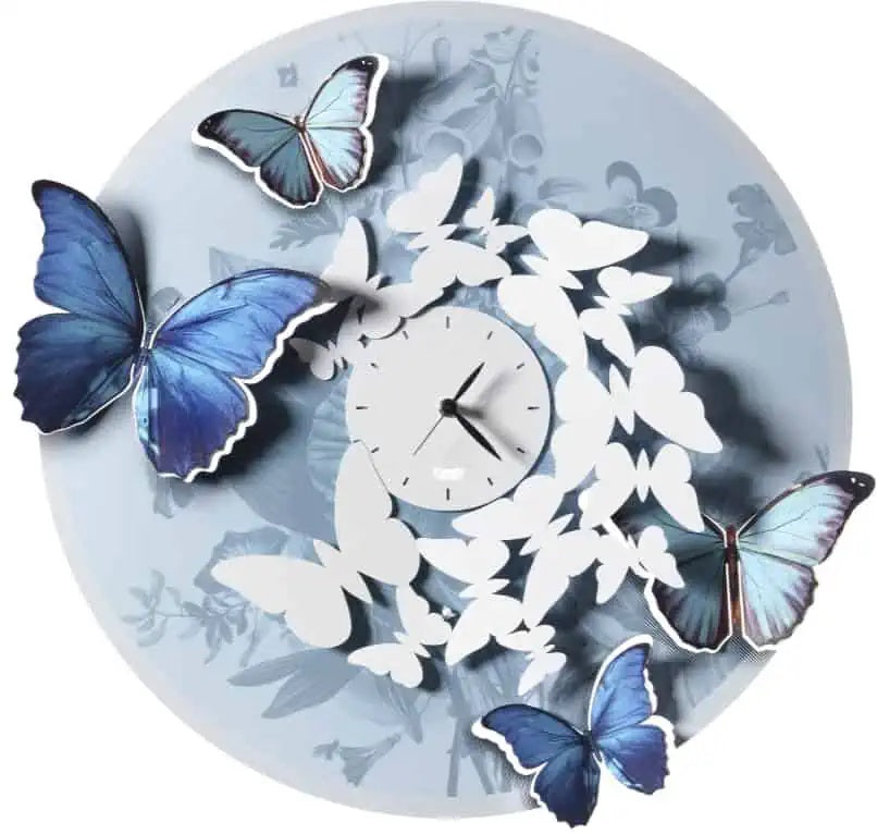 Arti&Mestieri Wall clock with butterfly Mariposa (Blue)