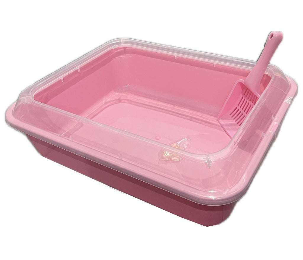 Cat Litter Tray Transparent (L) w/ Scoop - Pink