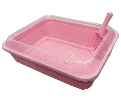 Cat Litter Tray Transparent (L) w/ Scoop - Pink-SPCA HK