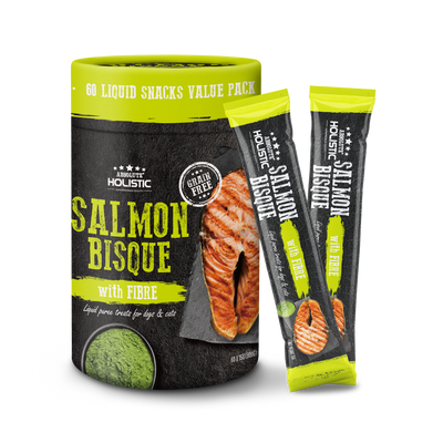 Absolute Holistic Liquid Puree Treats for Cats & Dogs - Salmon Bisque with Fibre (15g x 60 Sticks)