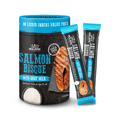 Absolute Holistic Liquid Puree Treats for Cats & Dogs - Salmon Bisque with Goat Milk (15g x 60 Sticks)