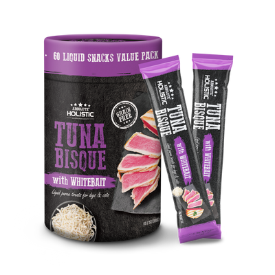 Absolute Holistic Liquid Puree Treats for Cats & Dogs - Tuna Bisque with Whitebait (15g x 60 Sticks)