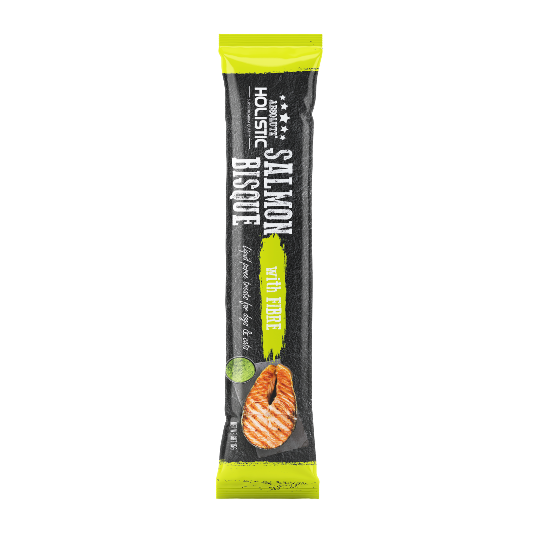 Absolute Holistic Liquid Puree Treats for Cats & Dogs - Salmon Bisque with Fibre (15g x 60 Sticks)